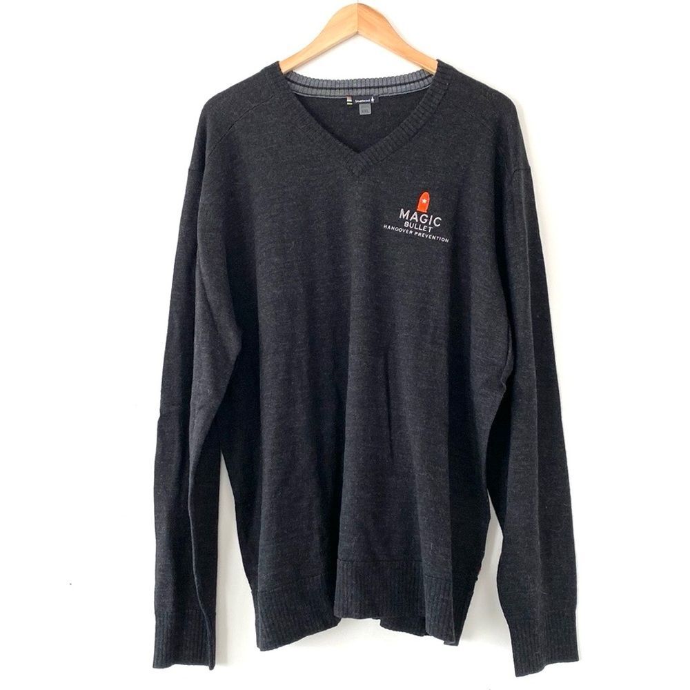 Smartwool Dark Gray Black V-Neck Sweater Merino Wool Blend New w/o tag XXL